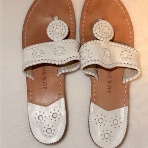 Jack Rogers signature white leather flat sandals